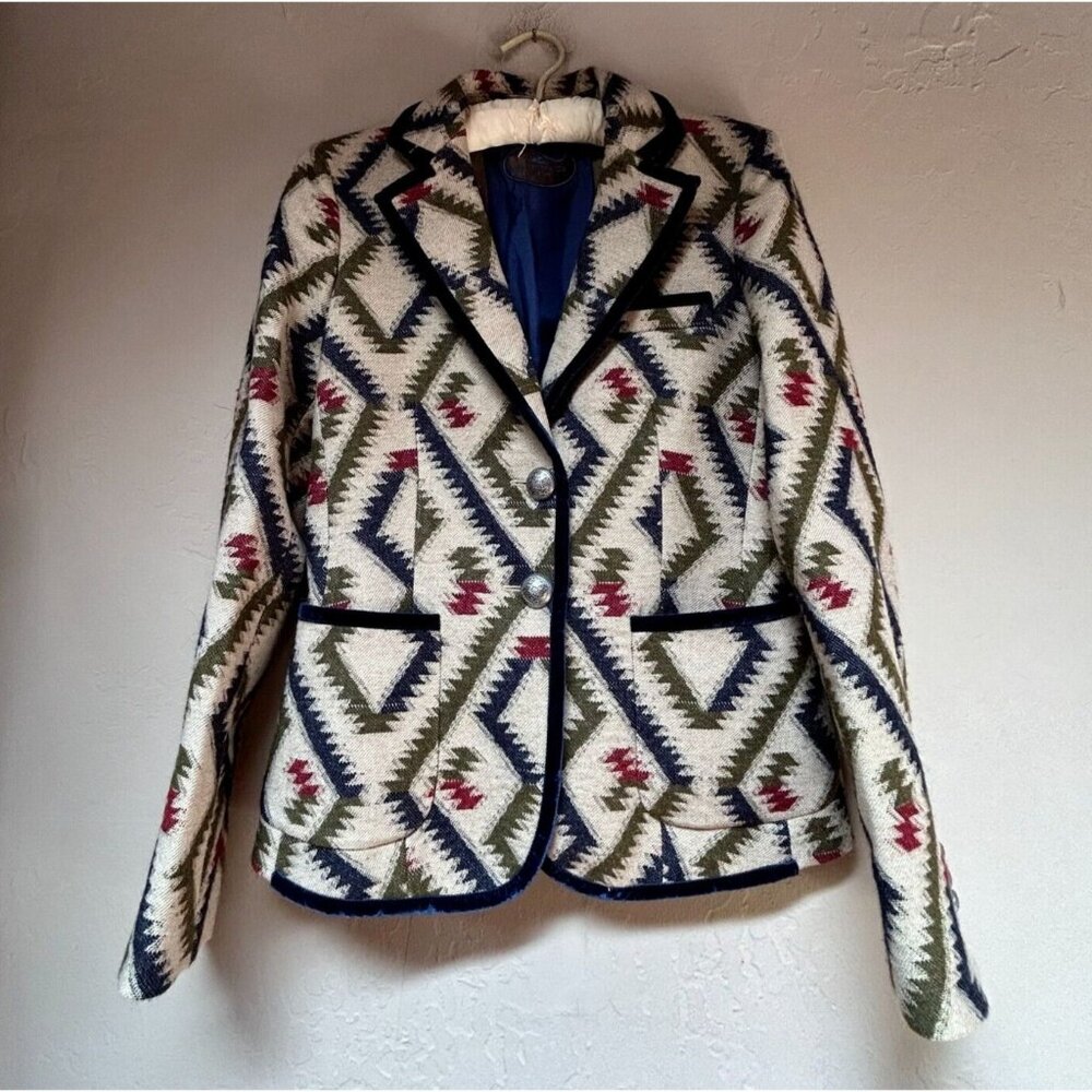 Etro Milano Womens Wool Blend Blazer Jacket Size 40 Knit Aztec Print New $2,220